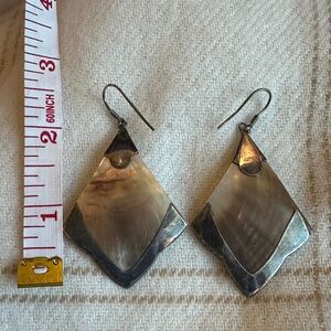 Vintage Silver and Mother of Pearl Diamond-Shaped Earrings